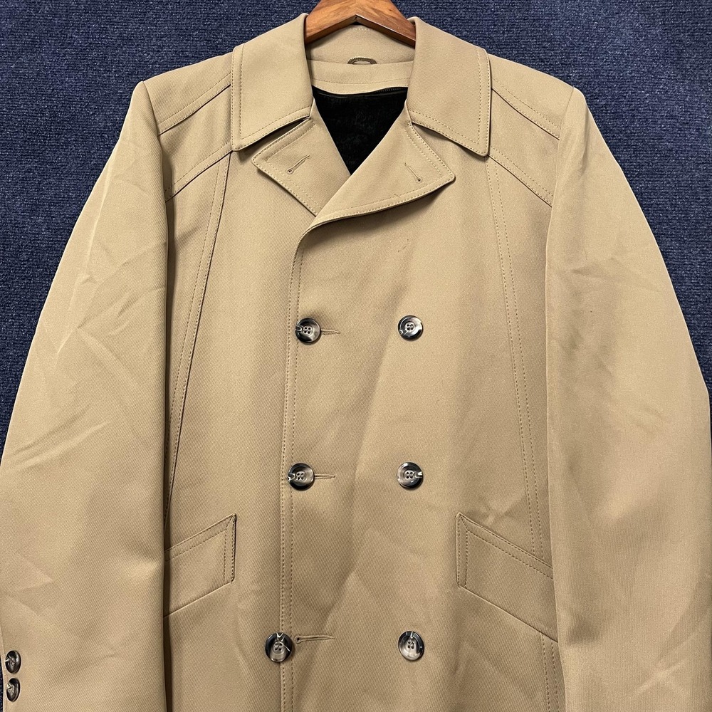Vintage Montgomery Ward Coat Mens 40L Double Breasted Overcoat Faux Fur Lined‎